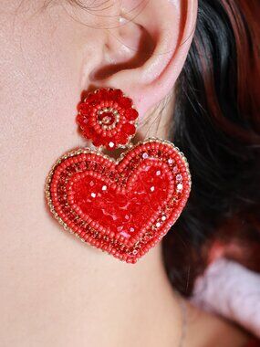 Artisan Handmade REd Heart with the Circle Design Earrings Jewelry Gift